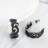 Filigre Black C Stud Earring in 18K White Gold Plated