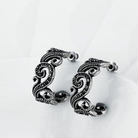 Filigre Black C Stud Earring in 18K White Gold Plated
