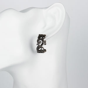 Filigre Black C Stud Earring in 18K White Gold Plated