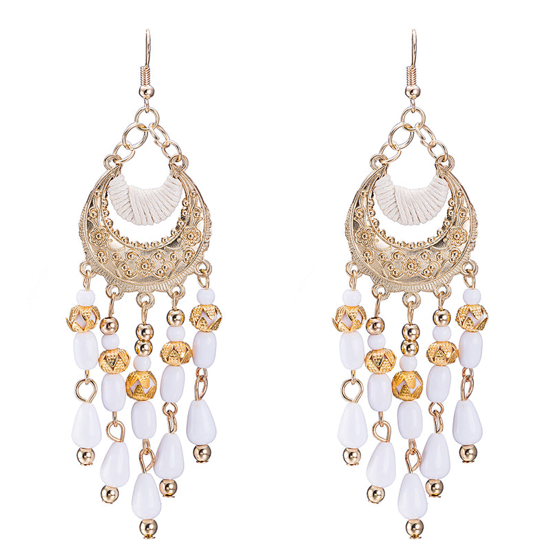 Fringe White Drop Earring in 18K Gold Plated