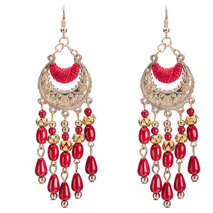 Fringe Red Drop Earring in 18K Gold Plated