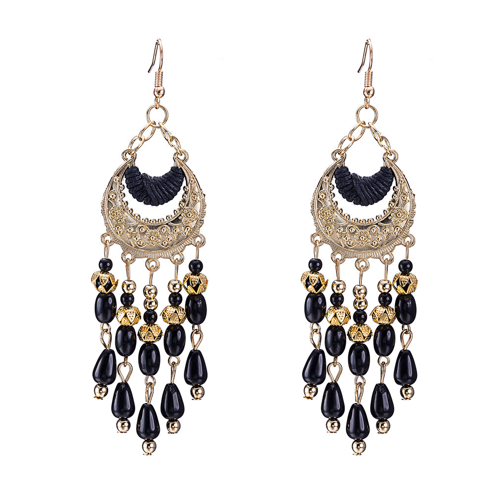 Fringe Black Drop Earring in 18K Gold Plated