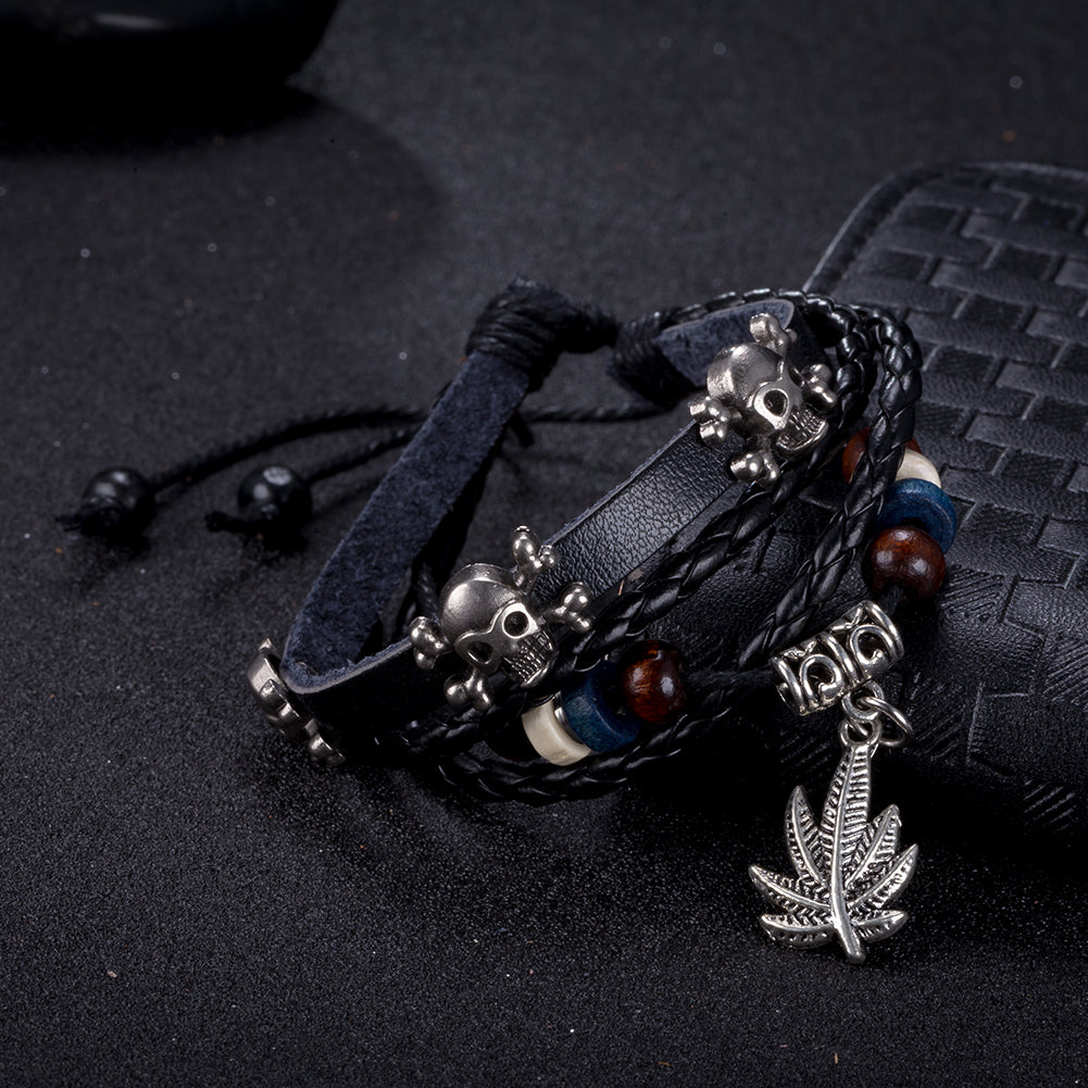 Happy plant Vegan Leather Bracelet in 18K White Gold Plated