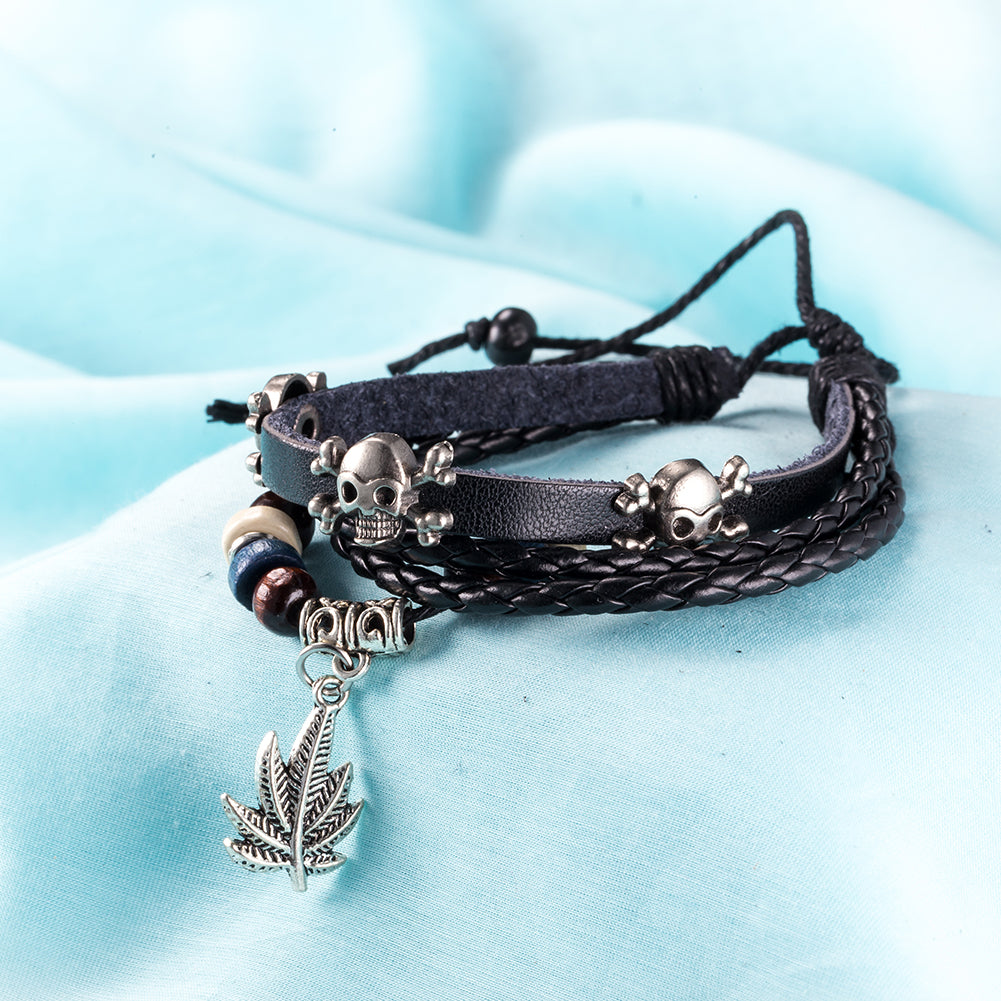 Happy plant Vegan Leather Bracelet in 18K White Gold Plated