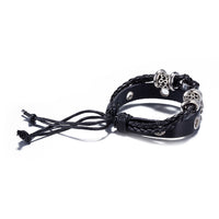 Skull Vegan Leather Bracelet in 18K White Gold Plated