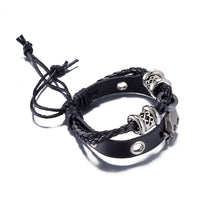 Skull Vegan Leather Bracelet in 18K White Gold Plated
