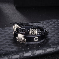 Skull Vegan Leather Bracelet in 18K White Gold Plated