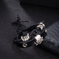 Skull Vegan Leather Bracelet in 18K White Gold Plated