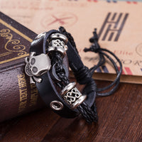 Skull Vegan Leather Bracelet in 18K White Gold Plated