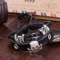 Skull Vegan Leather Bracelet in 18K White Gold Plated