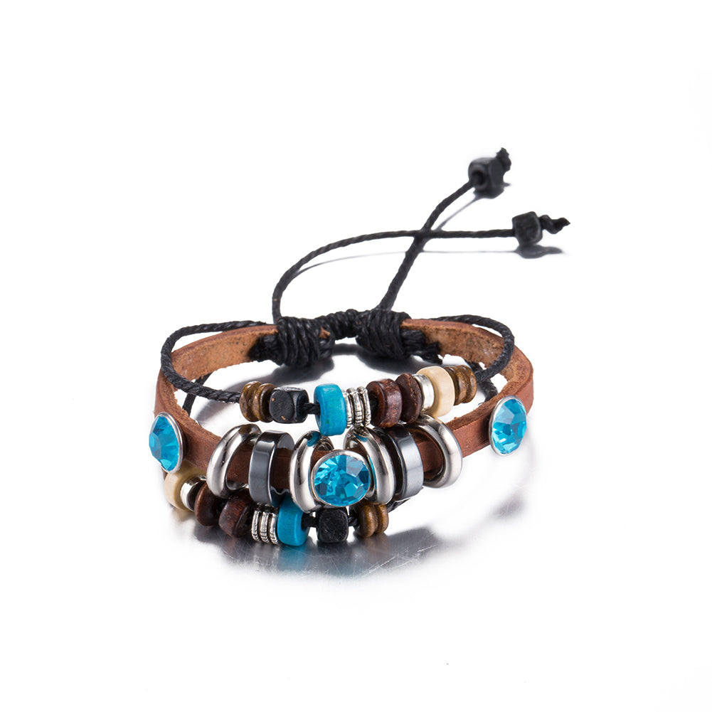 Triple Row Heart Vegan Leather Bracelet in 18K White Gold Plated