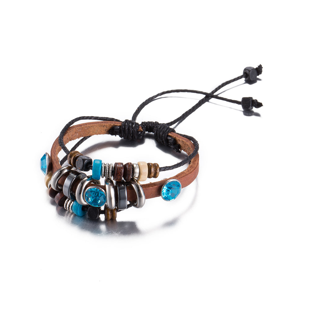 Triple Row Heart Vegan Leather Bracelet in 18K White Gold Plated