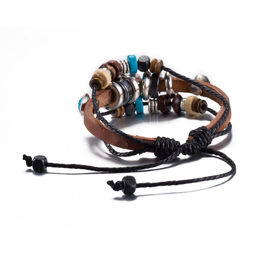 Triple Row Heart Vegan Leather Bracelet in 18K White Gold Plated