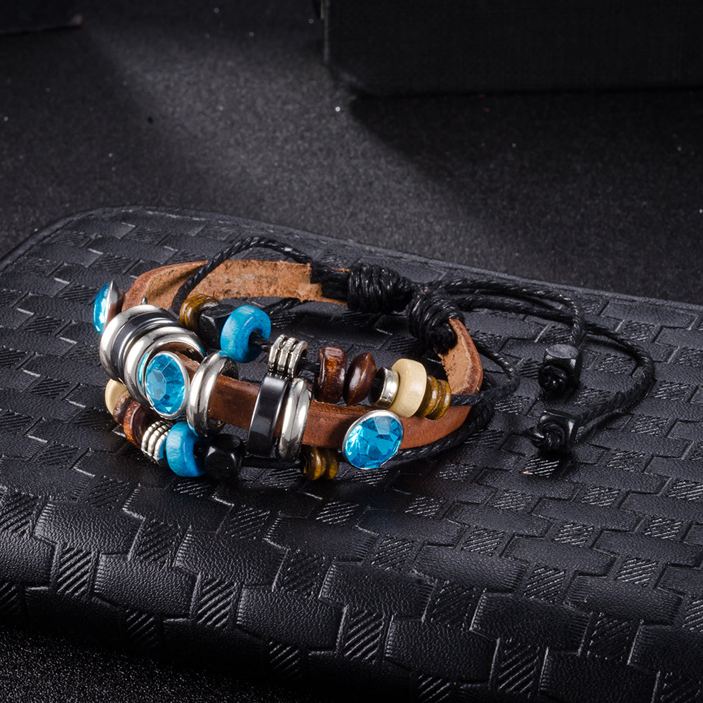 Triple Row Heart Vegan Leather Bracelet in 18K White Gold Plated