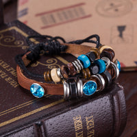 Triple Row Heart Vegan Leather Bracelet in 18K White Gold Plated