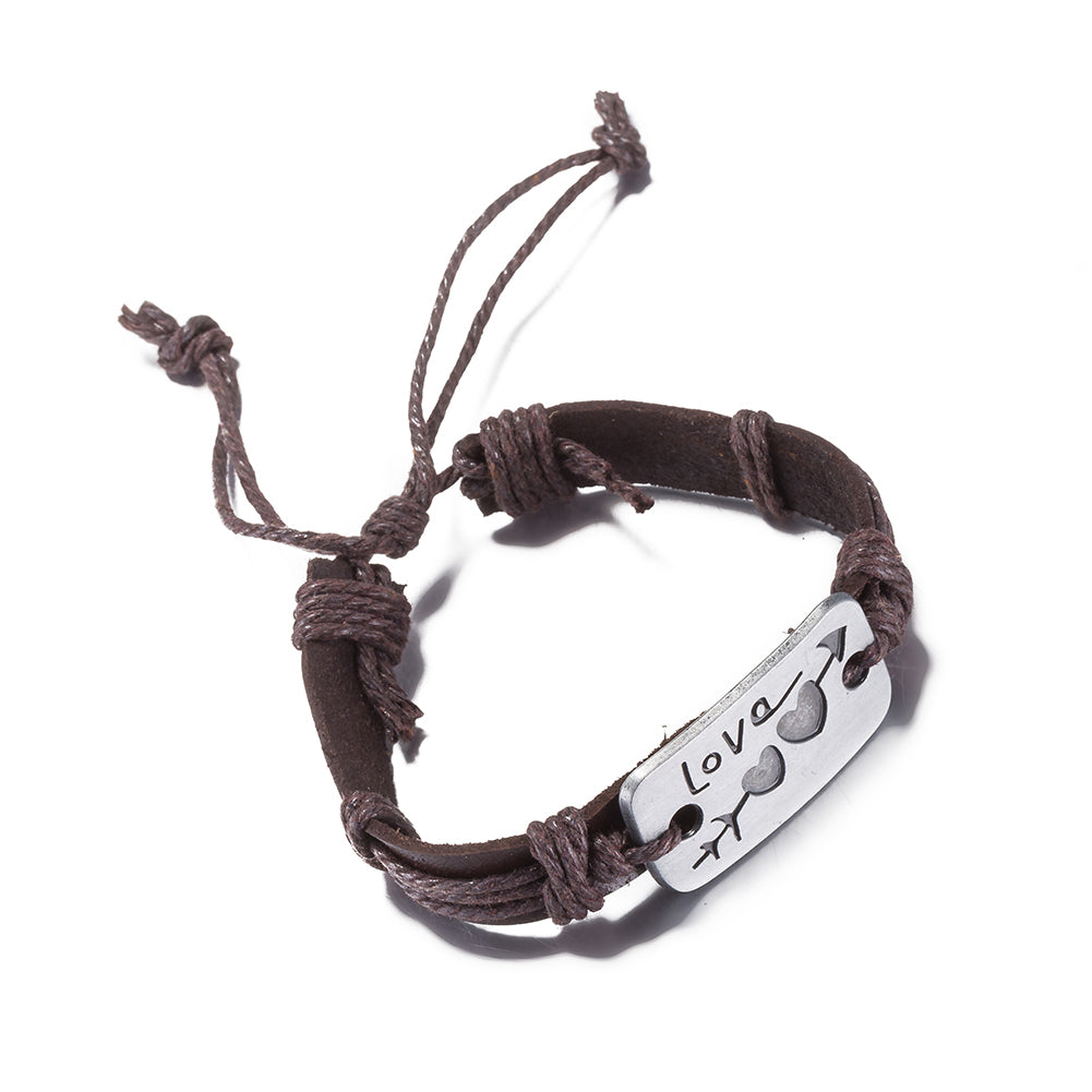 LOVE Arrow Vegan Leather Bracelet in 18K White Gold Plated