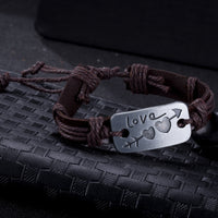 LOVE Arrow Vegan Leather Bracelet in 18K White Gold Plated