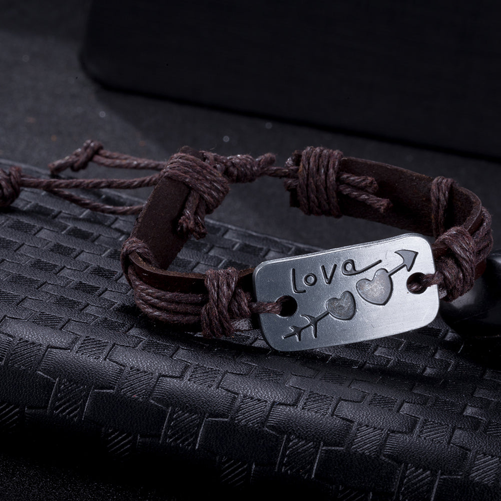 LOVE Arrow Vegan Leather Bracelet in 18K White Gold Plated
