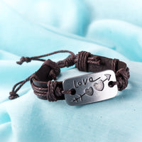 LOVE Arrow Vegan Leather Bracelet in 18K White Gold Plated