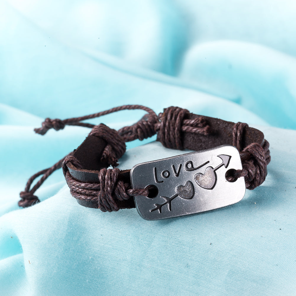 LOVE Arrow Vegan Leather Bracelet in 18K White Gold Plated