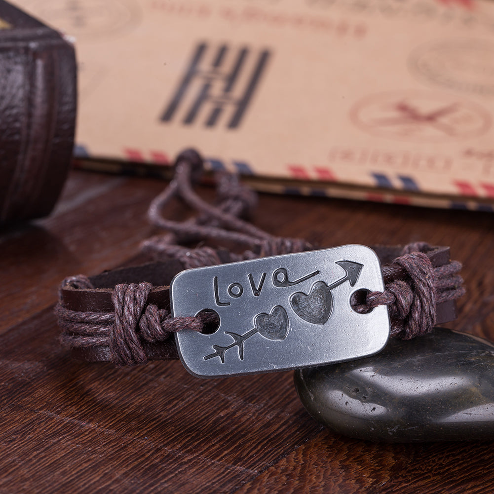 LOVE Arrow Vegan Leather Bracelet in 18K White Gold Plated