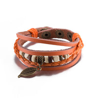 Orange Leaf Vegan Leather Bracelet in 18K White Gold Plated