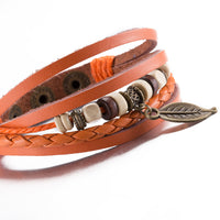 Orange Leaf Vegan Leather Bracelet in 18K White Gold Plated