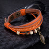 Orange Leaf Vegan Leather Bracelet in 18K White Gold Plated