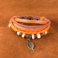 Orange Leaf Vegan Leather Bracelet in 18K White Gold Plated
