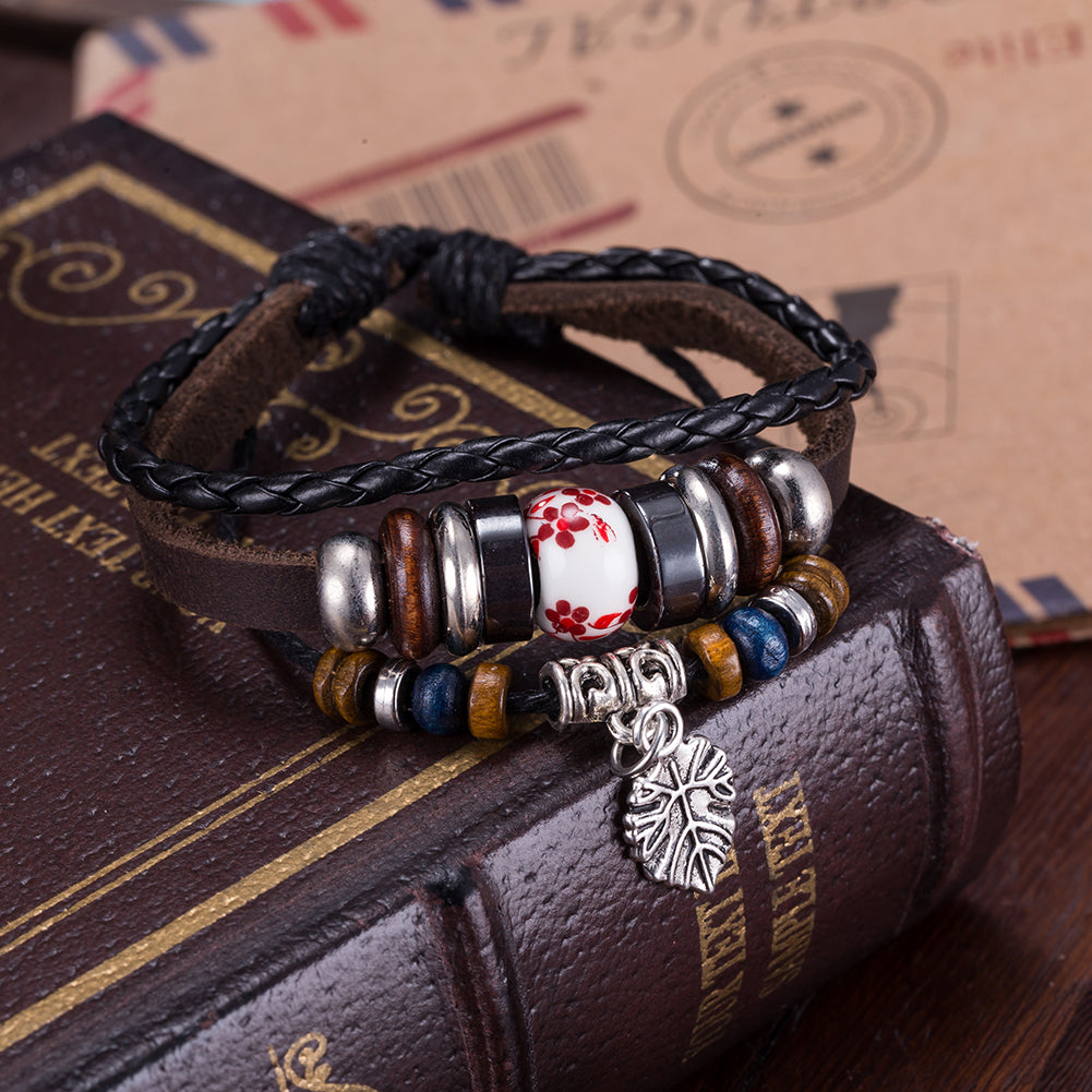 Heart Vegan Leather Bracelet in 18K White Gold Plated
