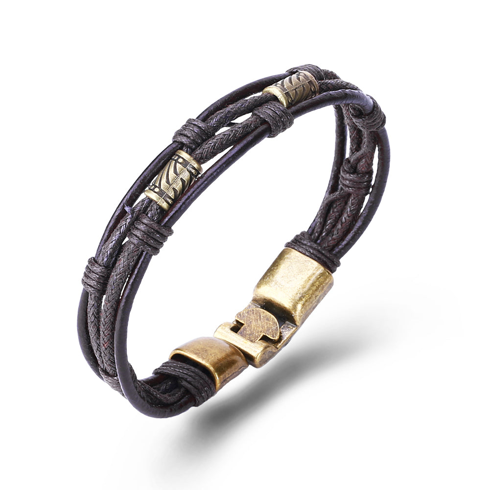 Genuine Leather Bracelet in 18K White Gold Plated