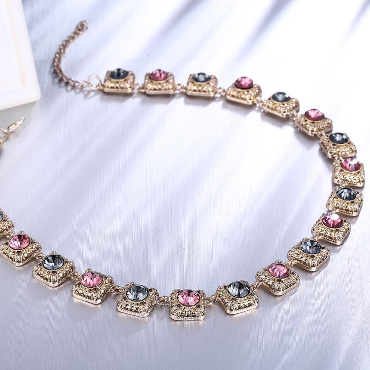 Two-Toned Gem Halo Cut Dangling Layering Necklace - Golden NYC Jewelry www.goldennycjewelry.com fashion jewelry for women