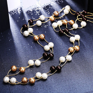 Metallic Toned Dangling Pearl Statement Necklace, , Golden NYC Jewelry, Golden NYC Jewelry fashion jewelry, cheap jewelry, jewelry for mom, 