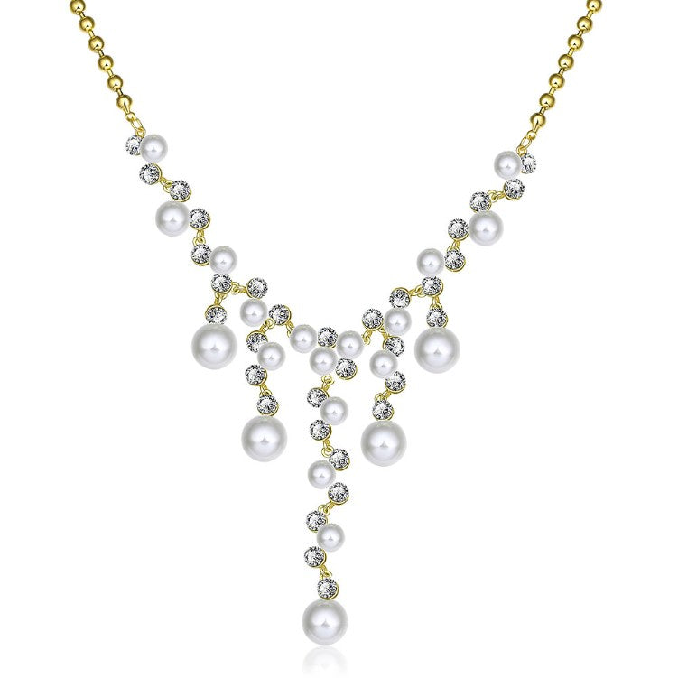 Dangling Pearl Chandelier Pave Statement Necklace, , Golden NYC Jewelry, Golden NYC Jewelry jewelryjewelry deals, swarovski crystal jewelry, groupon jewelry,, jewelry for mom, 
