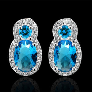 Austrian Crystal Light Blue Stud Earring in 18K White Gold Plated