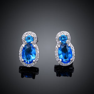 Austrian Crystal Light Blue Stud Earring in 18K White Gold Plated