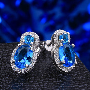 Austrian Crystal Light Blue Stud Earring in 18K White Gold Plated