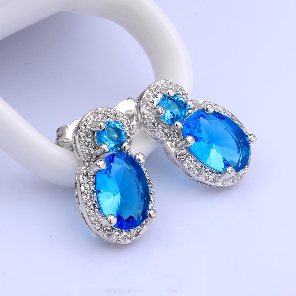 Austrian Crystal Light Blue Stud Earring in 18K White Gold Plated