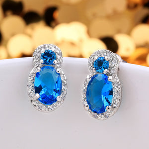 Austrian Crystal Light Blue Stud Earring in 18K White Gold Plated