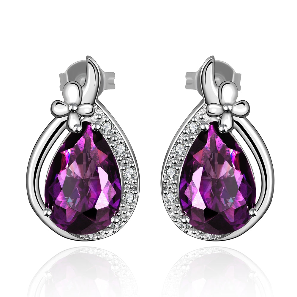 Swarovski Crystal Purple Stud Earring in 18K White Gold Plated