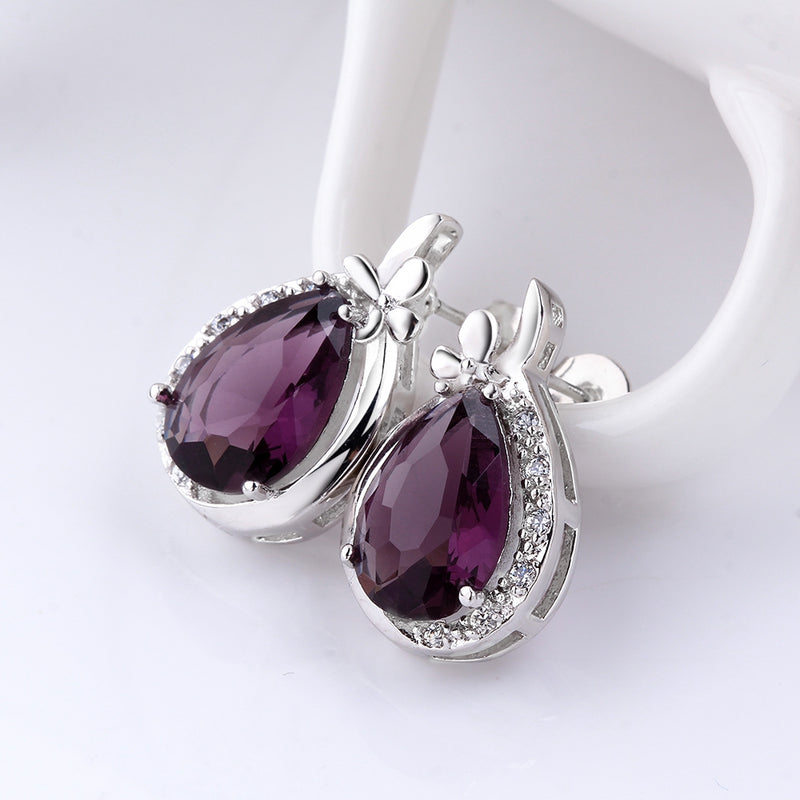 Swarovski Crystal Purple Stud Earring in 18K White Gold Plated