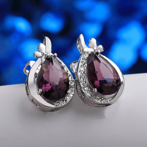 Austrian Crystal Purple Stud Earring in 18K White Gold Plated
