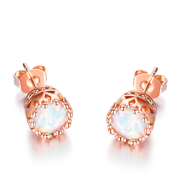 Fire Opal Crown Stud Earrings in 18K Rose Gold Plating, Earring, Golden NYC Jewelry, Golden NYC Jewelry jewelryjewelry deals, swarovski crystal jewelry, groupon jewelry,, jewelry for mom,