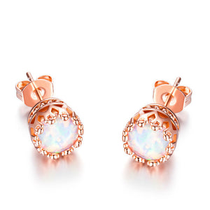 Fire Opal Crown Stud Earrings in 18K Rose Gold Plating, Earring, Golden NYC Jewelry, Golden NYC Jewelry  jewelryjewelry deals, swarovski crystal jewelry, groupon jewelry,, jewelry for mom,