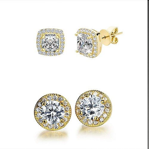 2 Pairs: Swarovski Elements Halo 18k Gold Plated Studs - 3 Finishes, , Golden NYC Jewelry, Golden NYC Jewelry jewelryjewelry deals, swarovski crystal jewelry, groupon jewelry,, jewelry for mom,