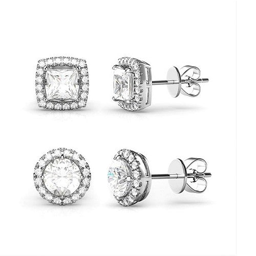 2 Pairs: Swarovski Elements Halo 18K Gold Plated Studs - 3 Finishes (Circle & Square Set), , Golden NYC Jewelry, Golden NYC Jewelry jewelryjewelry deals, swarovski crystal jewelry, groupon jewelry,, jewelry for mom,