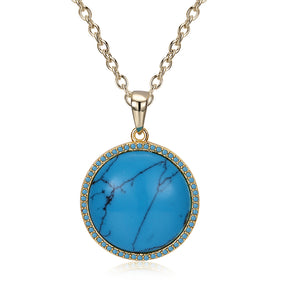 Circular Turquoise Rope Design Pendant Gold Necklace