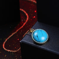 Circular Turquoise Rope Design Pendant Gold Necklace, , Golden NYC Jewelry, Golden NYC Jewelry jewelryjewelry deals, swarovski crystal jewelry, groupon jewelry,, jewelry for mom, 