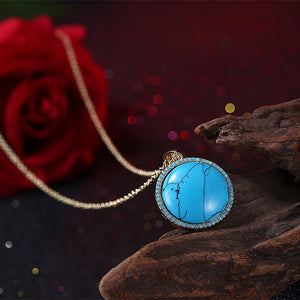 Circular Turquoise Rope Design Pendant Gold Necklace