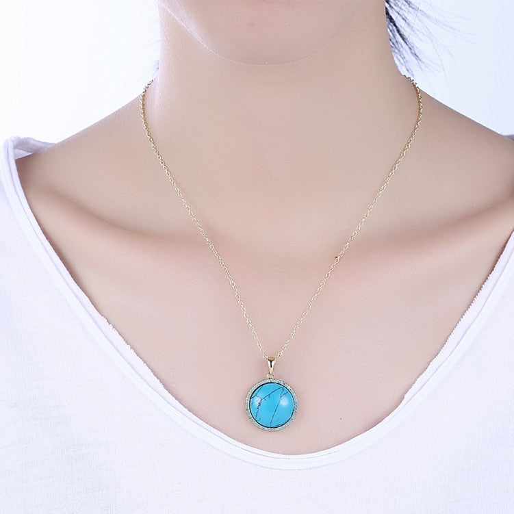 Circular Turquoise Rope Design Pendant Gold Necklace, , Golden NYC Jewelry, Golden NYC Jewelry jewelryjewelry deals, swarovski crystal jewelry, groupon jewelry,, jewelry for mom, 